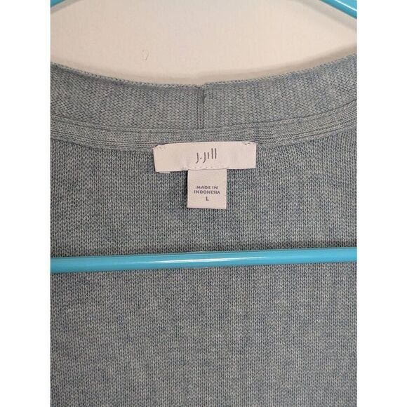 J. Jill Women's Long Open Front Pale Blue Knit Cardigan Sweater - Size L - Picture 6 of 7